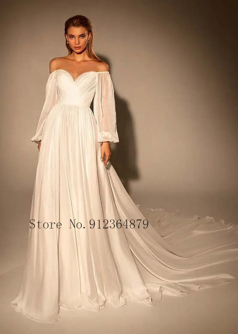 Robe de mariee Beach Wedding Dresses 2022 Puff Sleeves Flower Appliques Sweetheart A Line Tulle Bridal Gowns