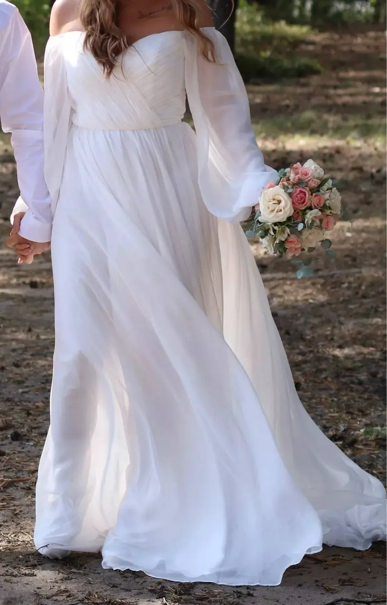 Robe de mariee Beach Wedding Dresses 2022 Puff Sleeves Flower Appliques Sweetheart A Line Tulle Bridal Gowns