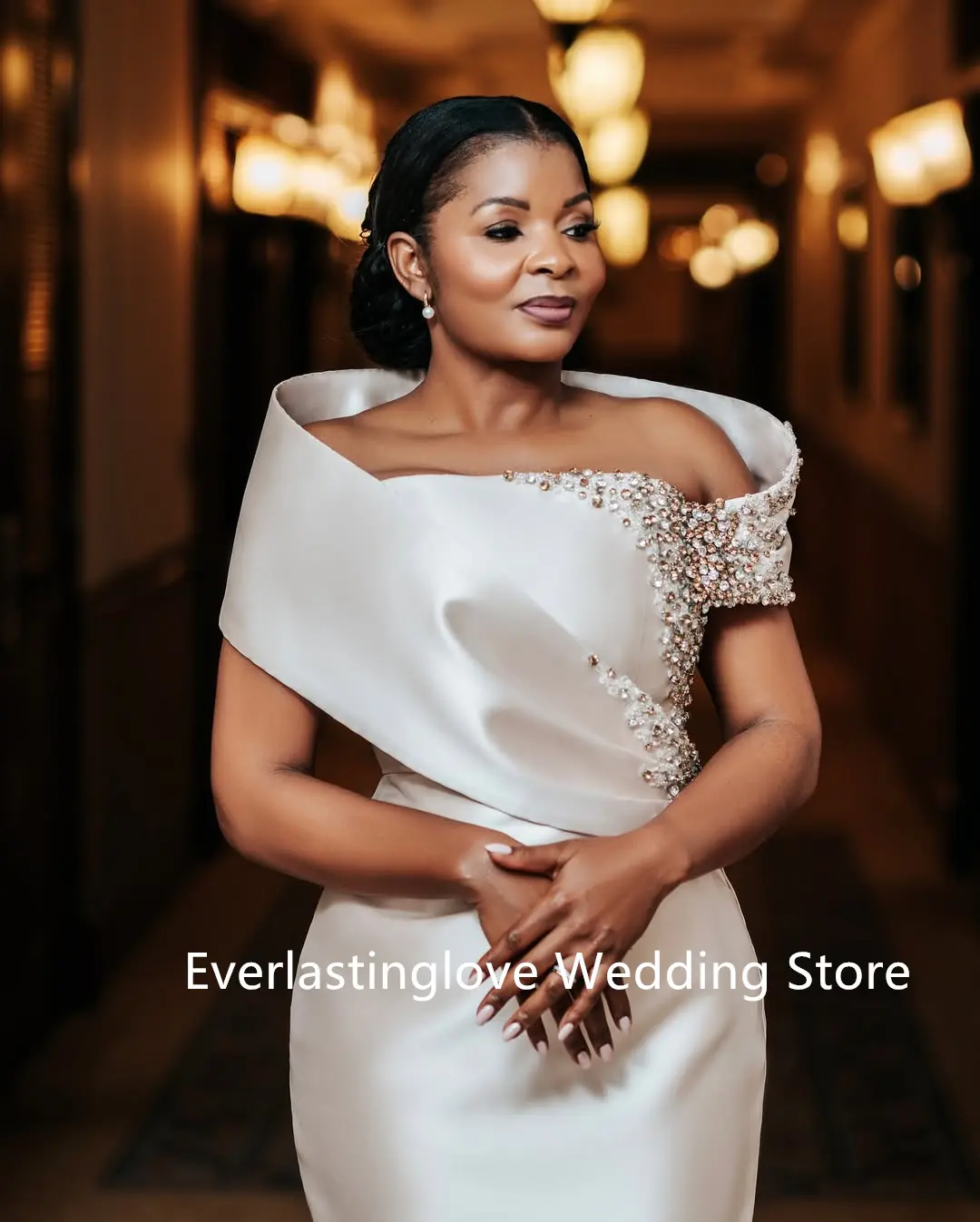 Sophisticated  Off the Shoulder Beaded Satin Sheath Wedding Dresses Custom Made 2026 Vestido De Noival