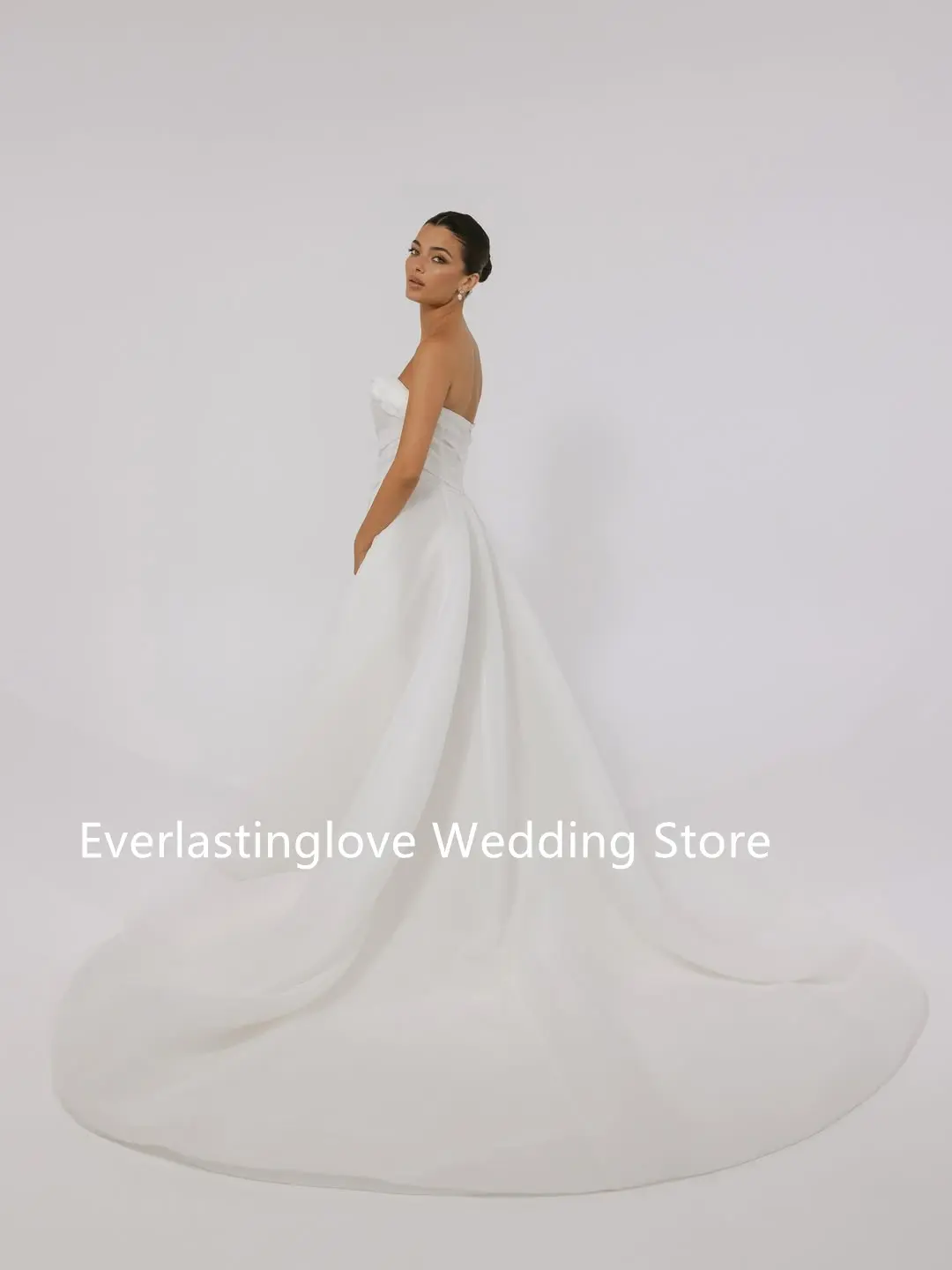 Elegant Pleat Strapless Organza A Line Wedding Dresses Side Slit Custom Made Bridal Grown 2026 Vestido De Noival