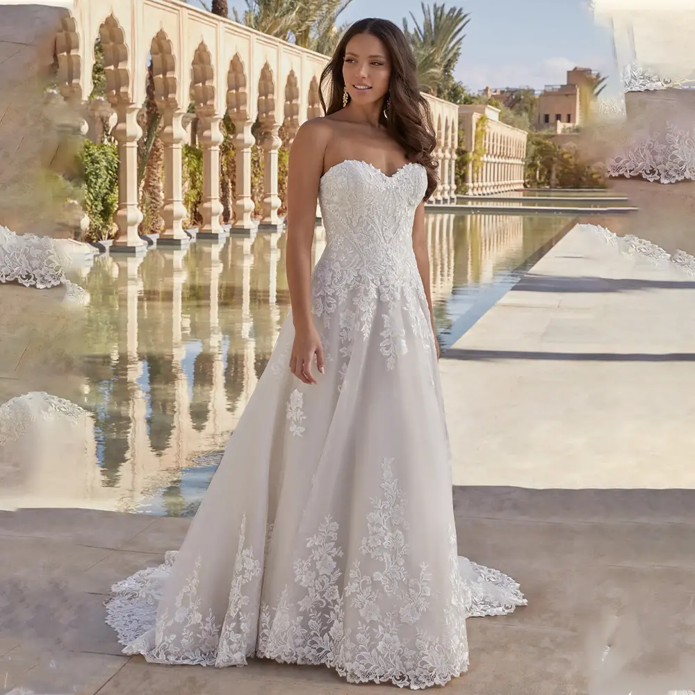 Vintage Sweethart Full Lace Applique  A Line Wedding Dresses Sweep Train Custom Made 2025 Vestid De Noival