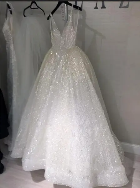 LORIE Glitter Women's Wedding Dress v neck tailoring wedding dresses свадебное платье бле gelinlik Arabic Bridal Gown Customized