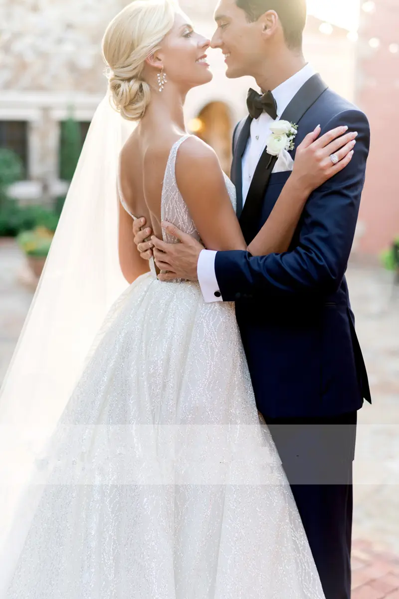 LORIE Glitter Women's Wedding Dress v neck tailoring wedding dresses свадебное платье бле gelinlik Arabic Bridal Gown Customized