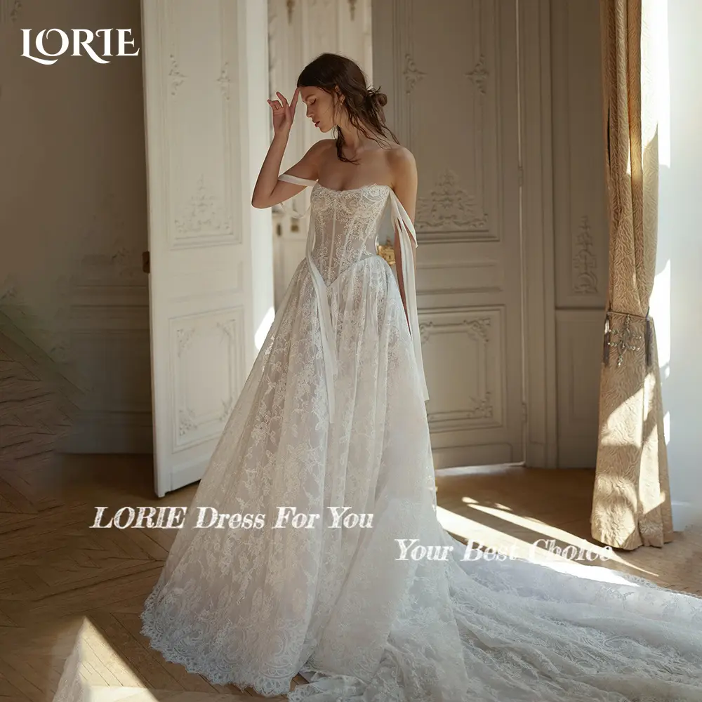 LORIE Bohemia Wedding Dresses Lace V-Neck 3D Flower Appliques Lace Bridal Gowns A-Line Beach Boho Wedding Party Dress customized
