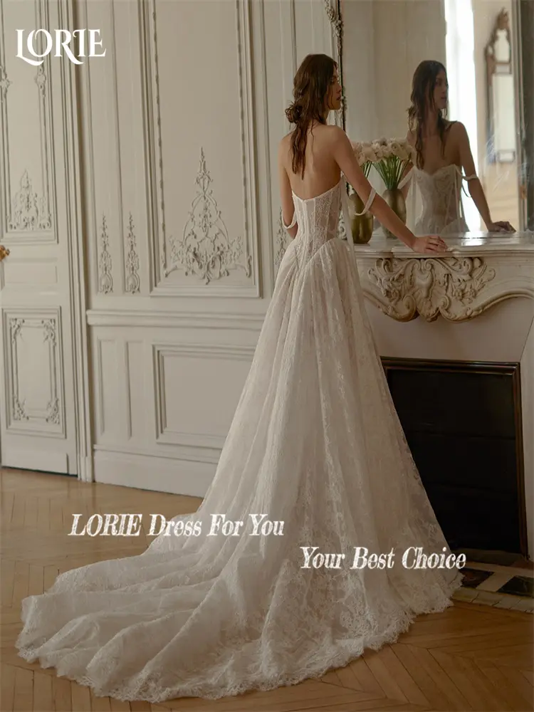 LORIE Bohemia Wedding Dresses Lace V-Neck 3D Flower Appliques Lace Bridal Gowns A-Line Beach Boho Wedding Party Dress customized