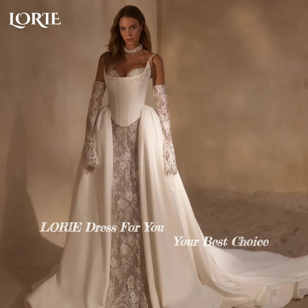 LORIE Lace Applique Wedding Dresses Spaghetti Straps Corset Bridal Gown Sweep Train Backless Princess Bride Gown Customized