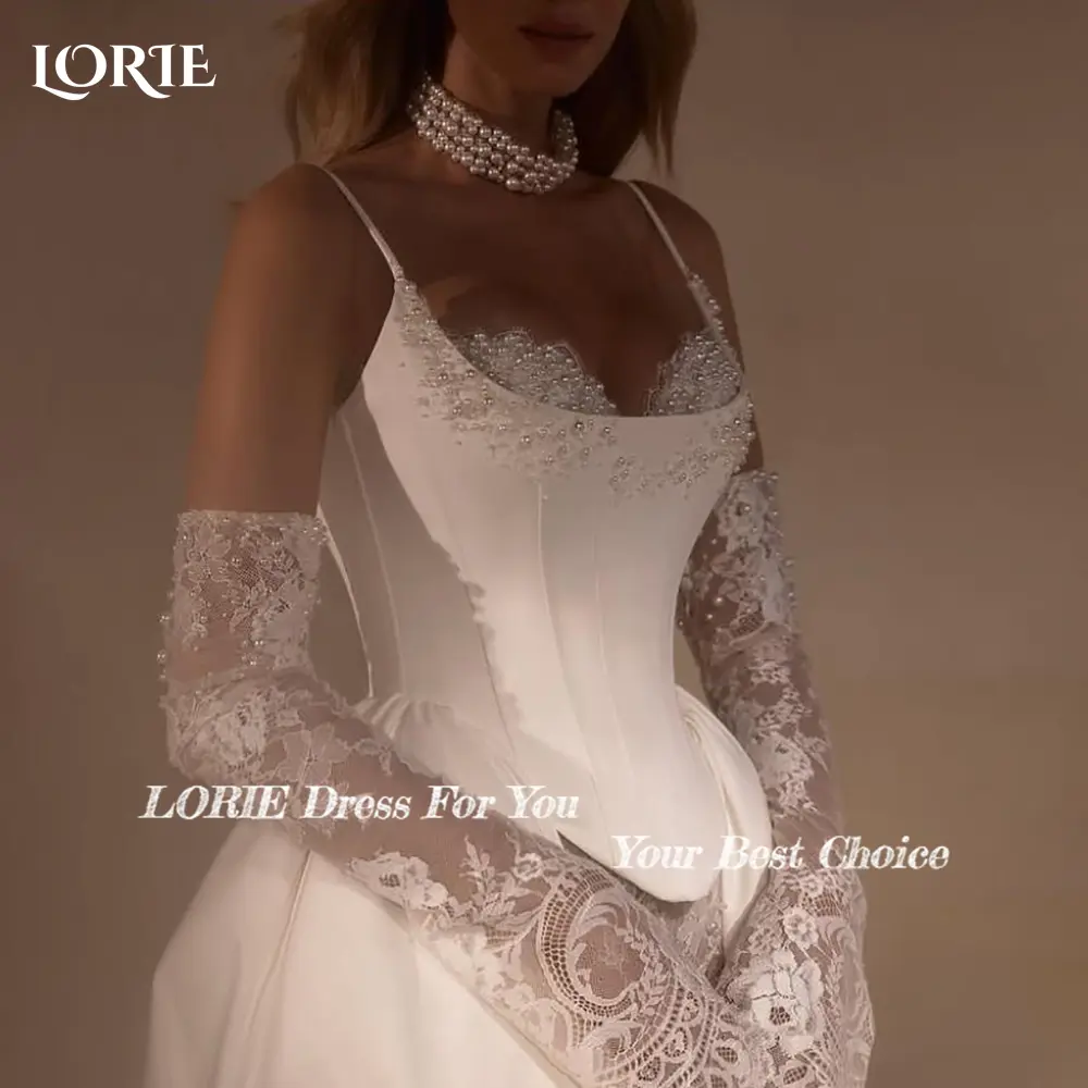 LORIE Lace Applique Wedding Dresses Spaghetti Straps Corset Bridal Gown Sweep Train Backless Princess Bride Gown Customized