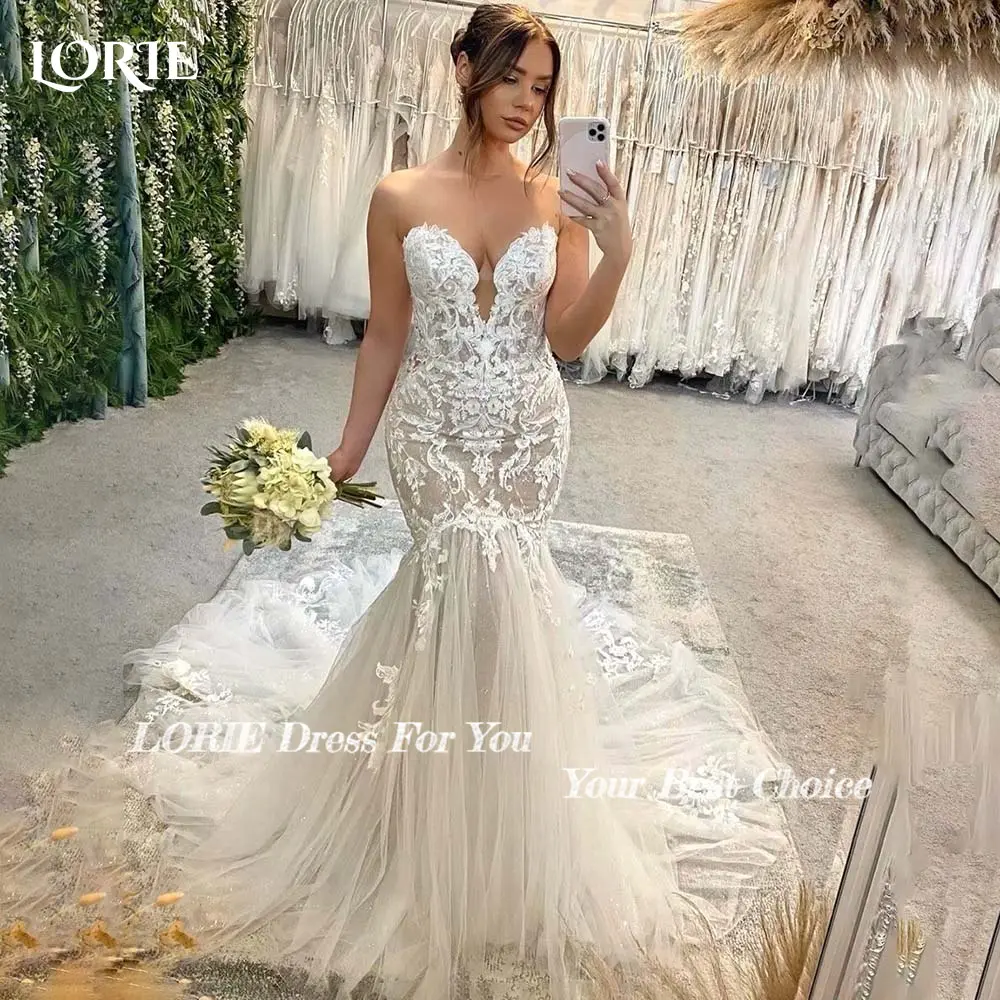 LORIE Boho Mermaid Wedding Dresses Lace Backless A-line Bride Gown Sweetheart Appliques Bride Dress vestidos de novia Customized