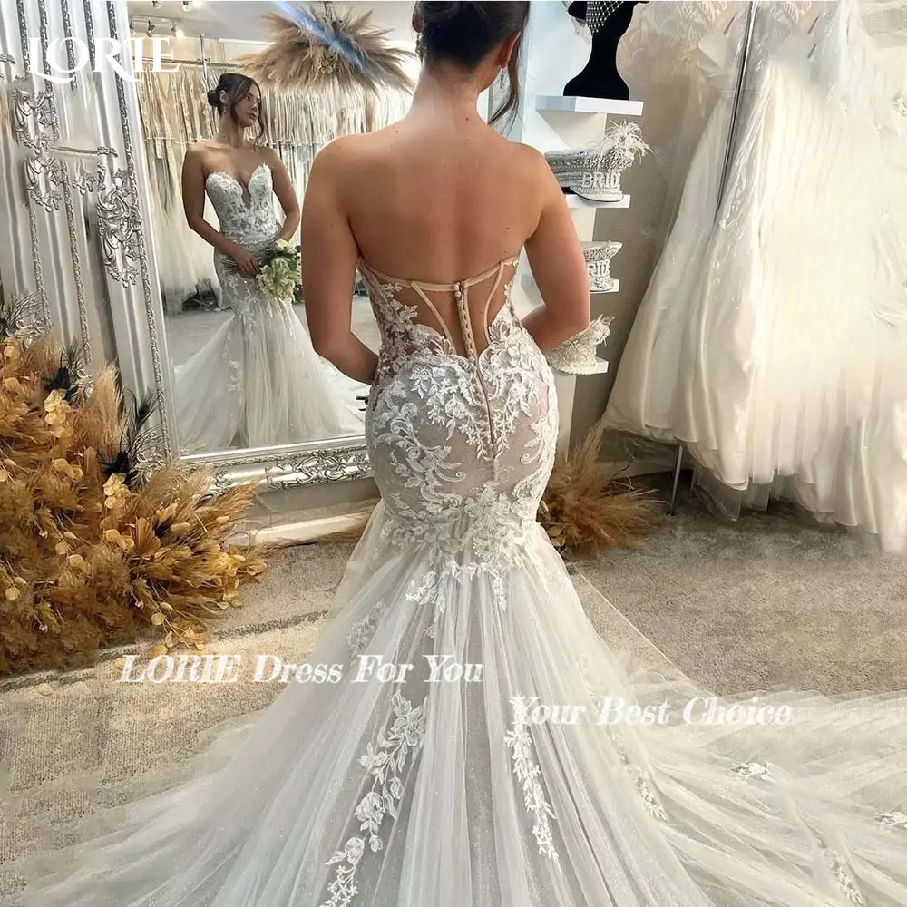 LORIE Boho Mermaid Wedding Dresses Lace Backless A-line Bride Gown Sweetheart Appliques Bride Dress vestidos de novia Customized