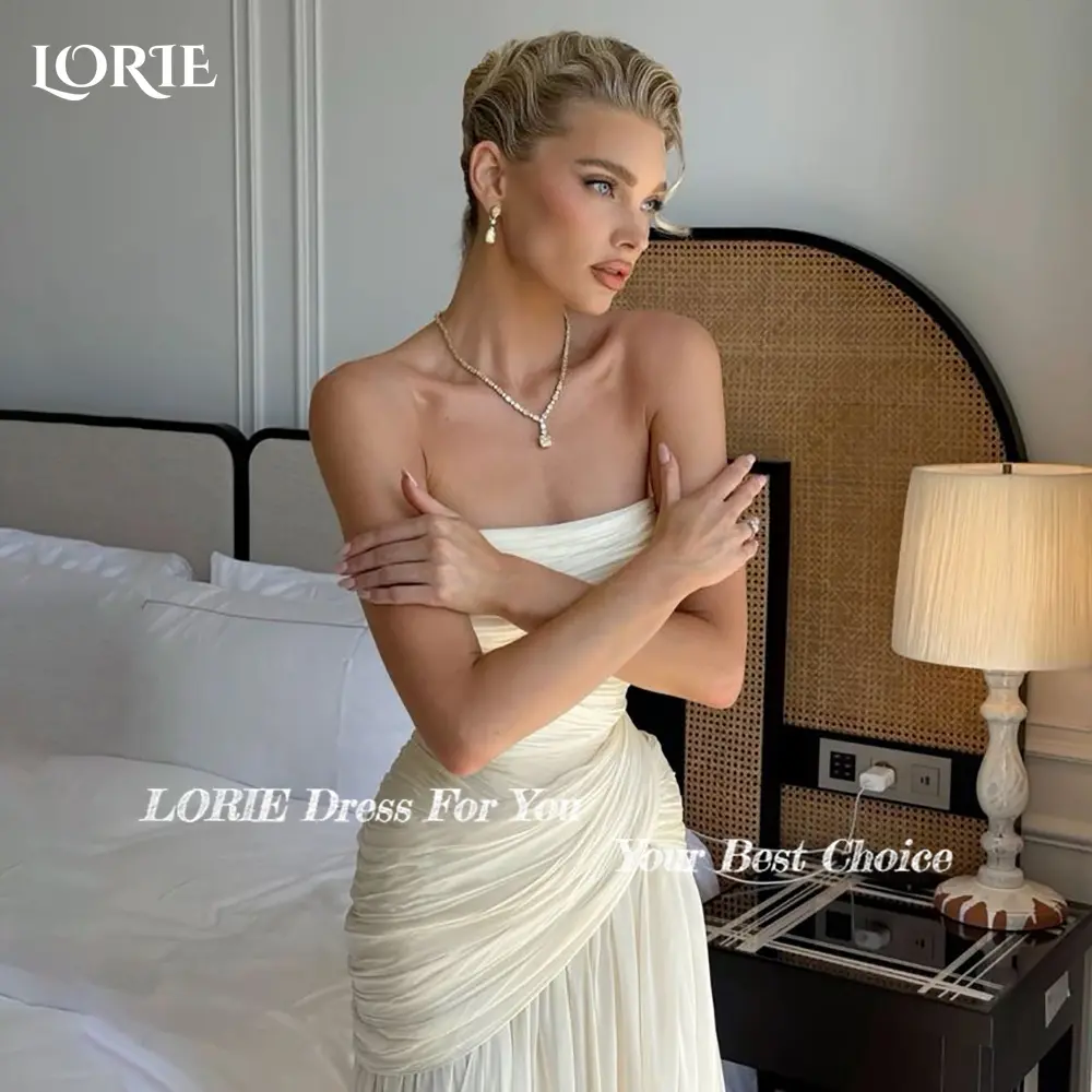 LORIE Crepe Modest Mermaid Wedding Dress Luxury Strapless Bride Gowns Customized Pleats Bride Dress engagement vestidos de novia