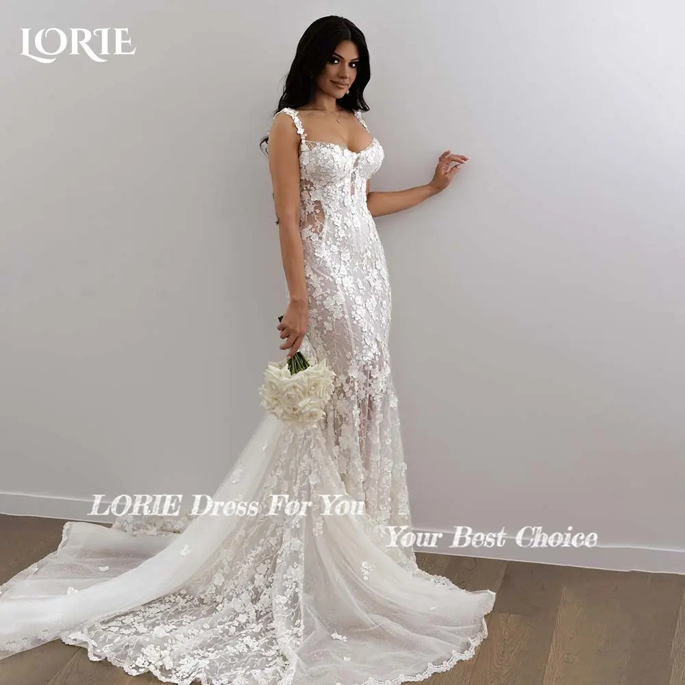 LORIE Mermaid Wedding Dress Sweetheart Lace Appliques Flowers Bride Gown Elegant Beach Boho Bride Dress Sexy vestidos de novia