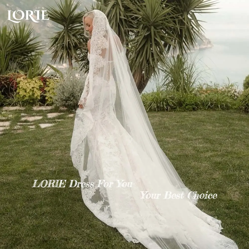 LORIE Lace Wedding Dress Off Shoulder Long Sleeve A-line Appliques Mermaid Bride Gown Elegant Boho Bride Dress vestidos de novia