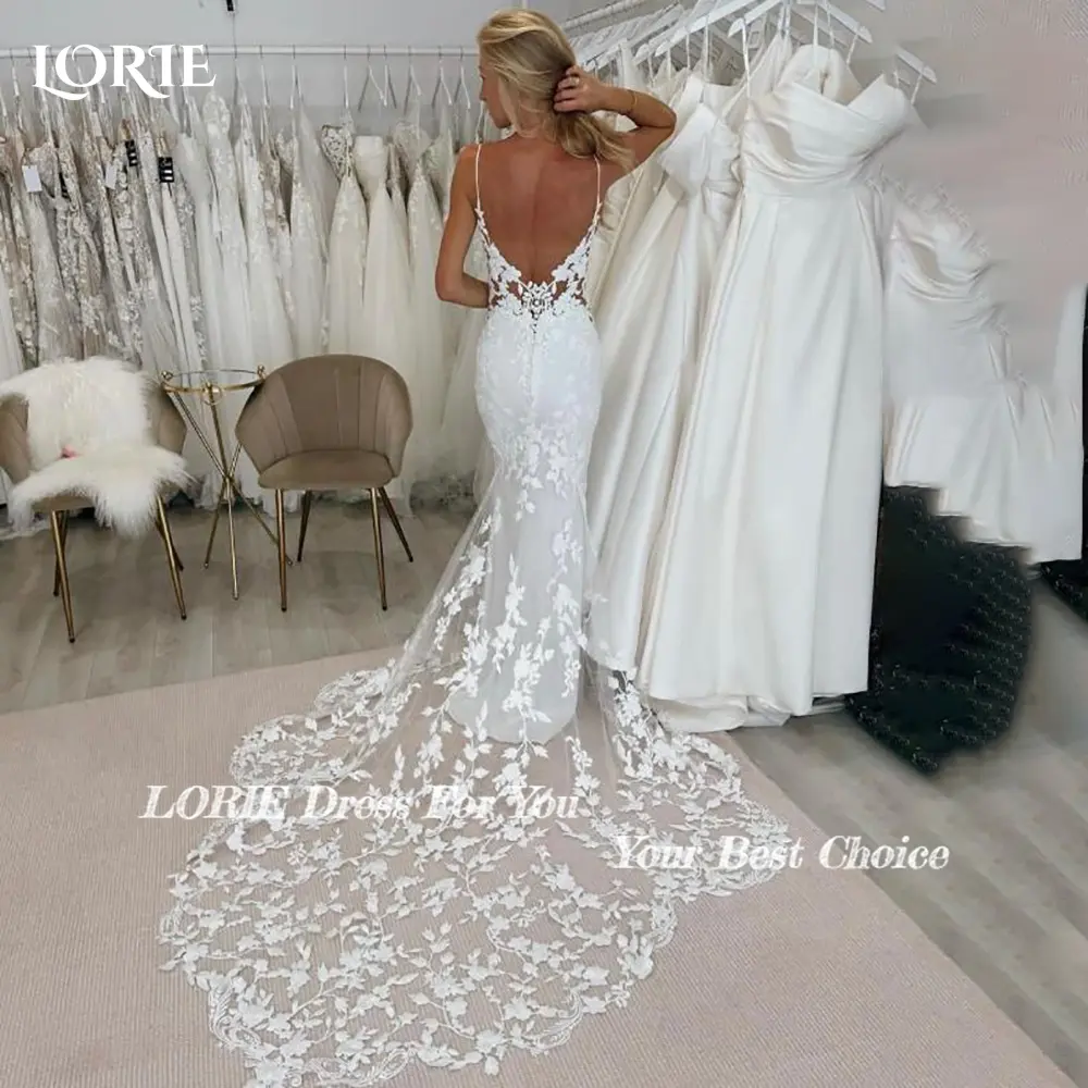 LORIE Elegant Lace Mermaid Ball Gown Wedding Dresses for Women Open Back Sleeveless Bridal Gowns Customized Plus Size Bride Gown