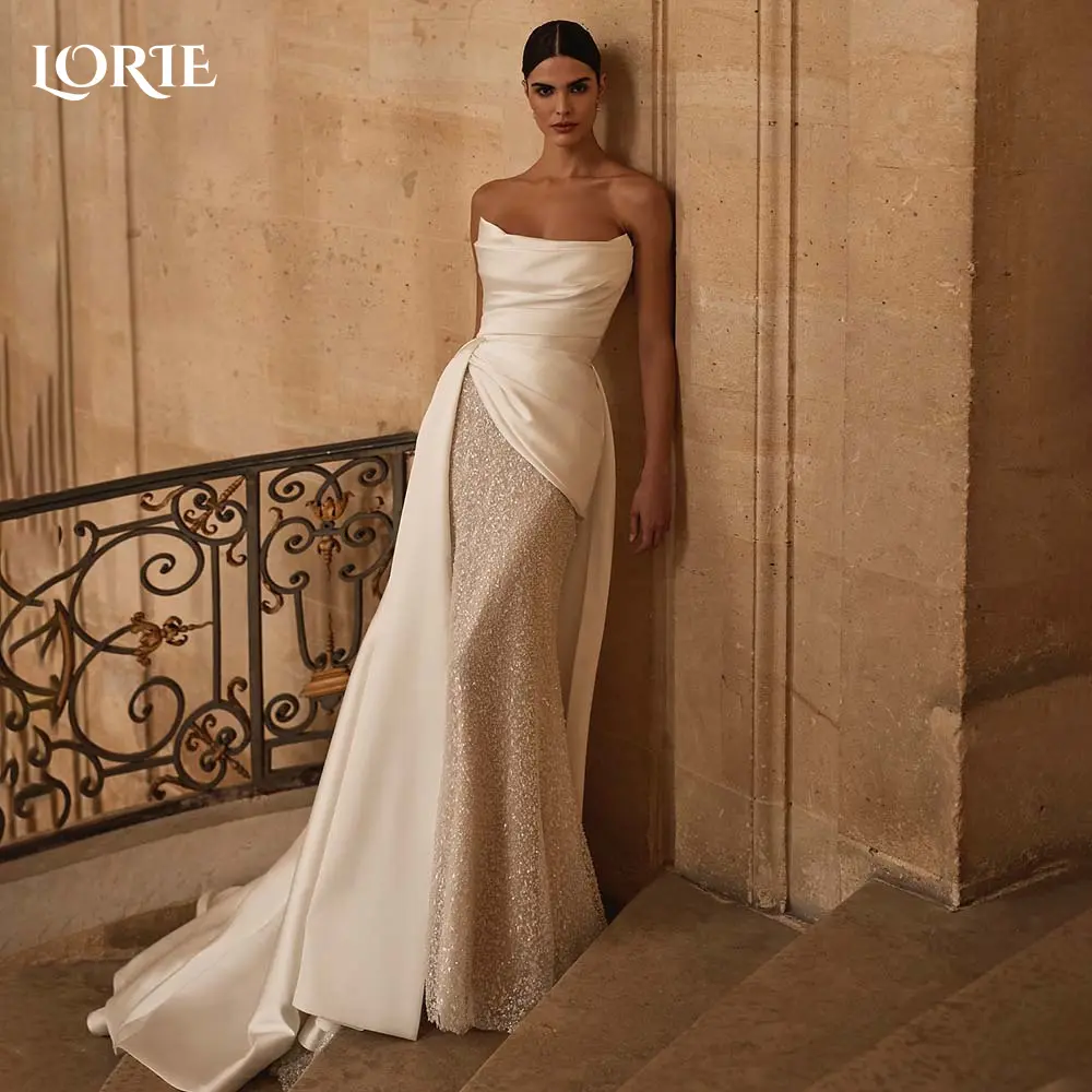 LORIE Elegant Women's Wedding Dress Off Shoulder Sparkly Backless Slit Mermaid Bride Gowns Bride Party Dresses vestidos de novia