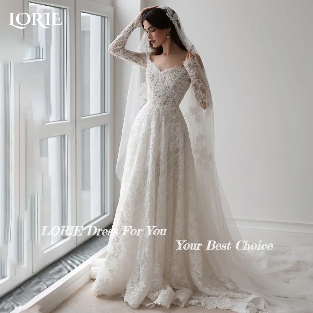 LORIE Lace Wedding Dresses Off Shoulder Long Sleeve Sweetheart Appliques Beach Bride Bridal Dress vestidos de novia Customized