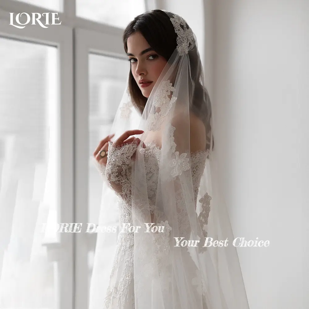 LORIE Lace Wedding Dresses Off Shoulder Long Sleeve Sweetheart Appliques Beach Bride Bridal Dress vestidos de novia Customized