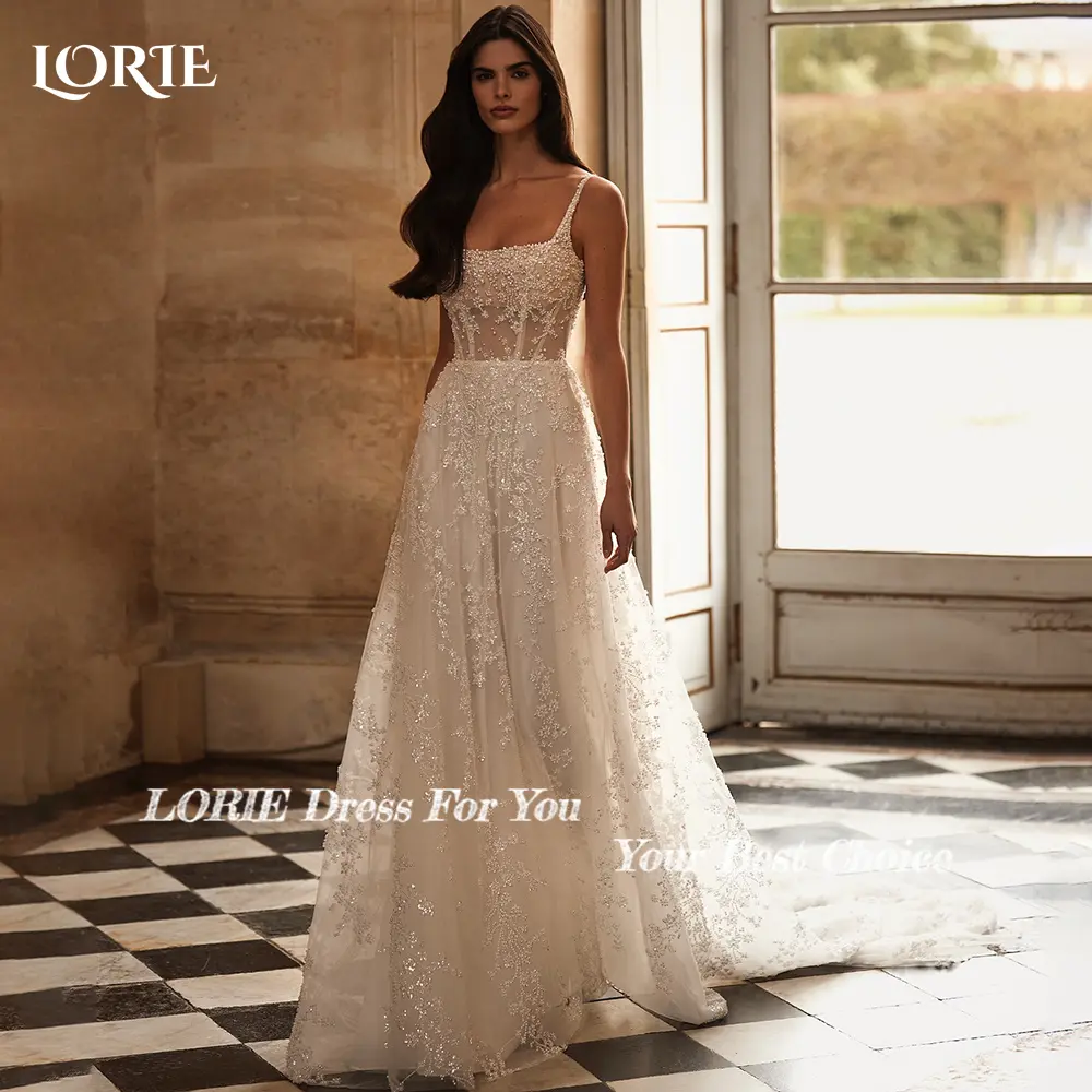 LORIE Sexy Shiny Sparkly Wedding Dresses A-line Spaghetti Straps Sweetheart Customized Princess Bridal Gown vestidos de novia