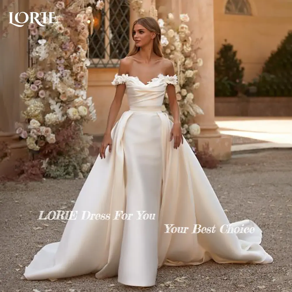 LORIE Beach Wedding Dresses Off Shoulder A-Line Satin Bride Gown Pleats Princess Bridal Dress vestidos de novia Customized 2025