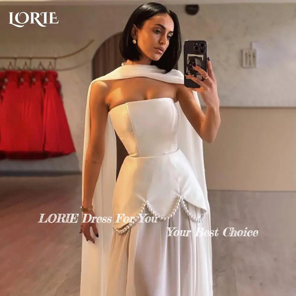 LORIE Pearls Wedding Dress Strapless A-line Princess Ribbon Bride Gown Illsion Customized Tulle Corset Bride Dress молодожены
