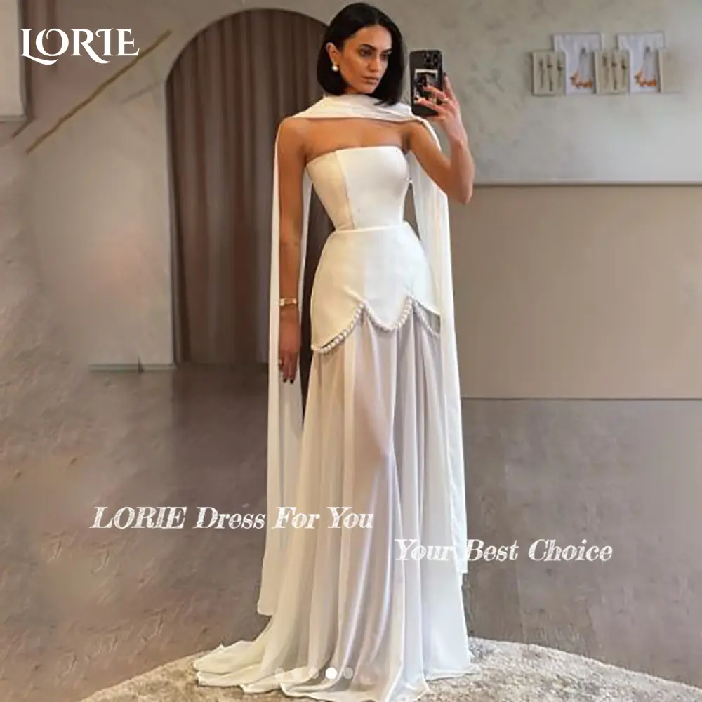LORIE Pearls Wedding Dress Strapless A-line Princess Ribbon Bride Gown Illsion Customized Tulle Corset Bride Dress молодожены