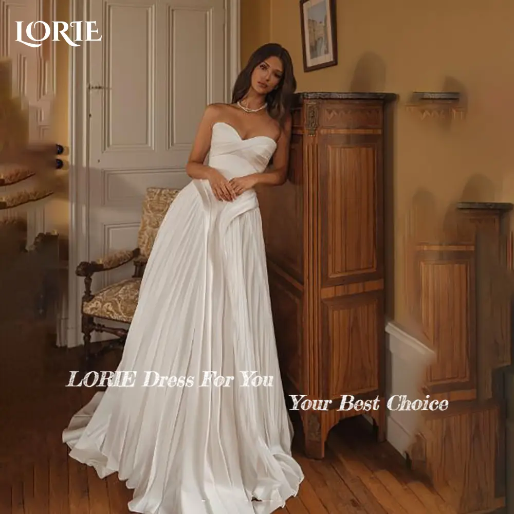 LORIE Sweetheart Wedding Dress Elegant Bobycon Satin Pleats A-LINE Crepe Bride Gown Customized Bride Dress vestidos de novia