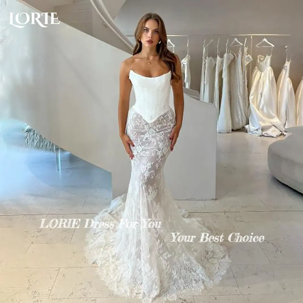 LORIE Bohemia Lace Mermaid Wedding Dresses 3D Flowers Appliques Sweetheart Bridal Gown Backless Princess Bride Dress Customized