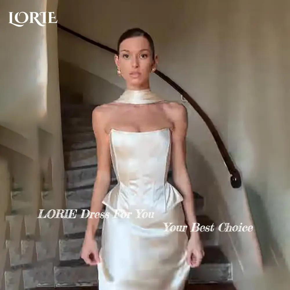 LORIE Lace Beach Mermaid Wedding Dresses Strapless Shiny Satin Bride Gown Two Pices Bridal Dress vestidos de novia Customized