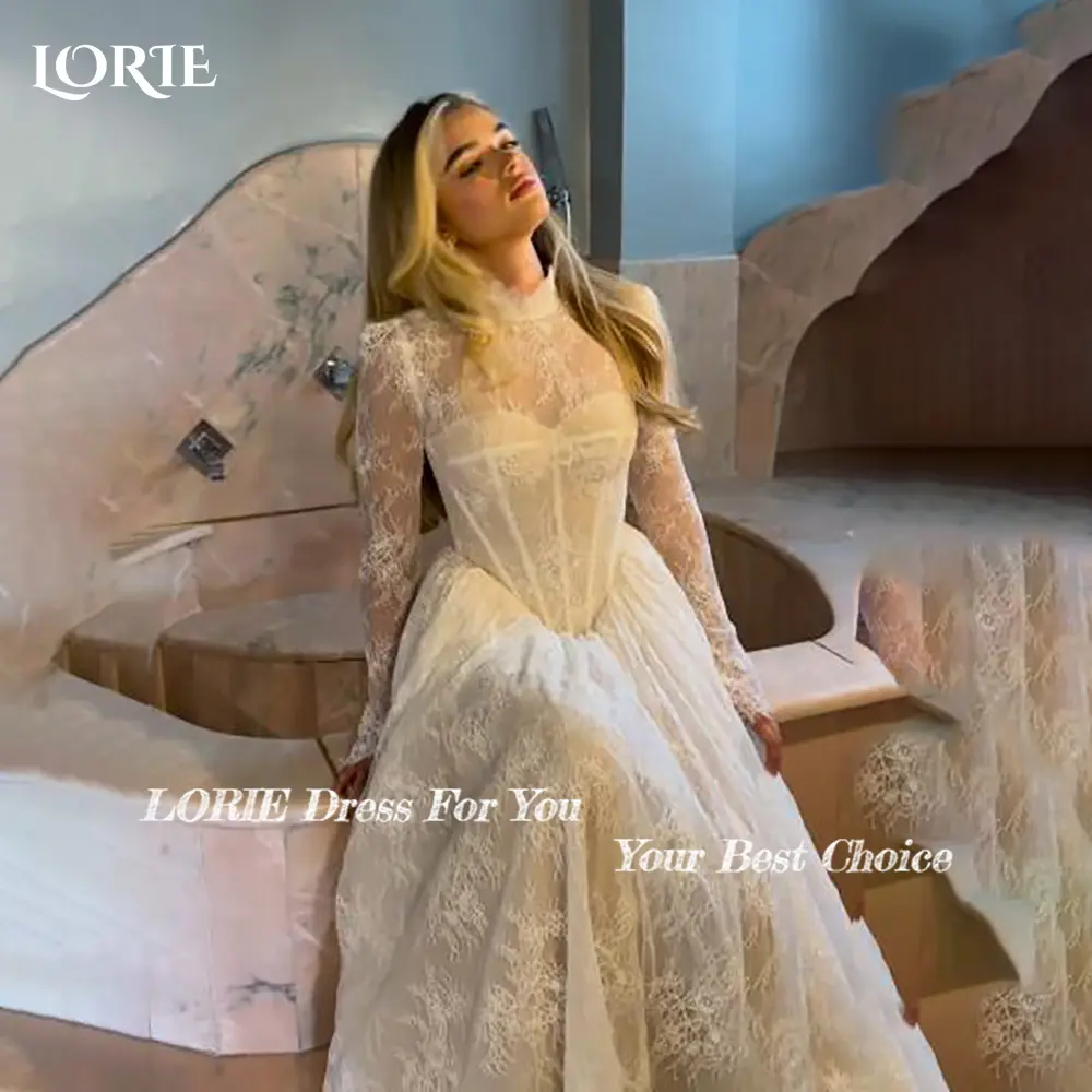 LORIE Graceful Shiny Lace Beach Wedding Dresses 3D Floral Appliqued Mermaid Bridal Gowns vestido de novia Plus size Customized