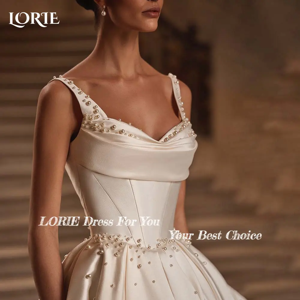 LORIE Pearls A-line Wedding Dresses Spaghetti Straps Bride Gown Backless Bride Dresses Bridal Dress vestidos de novia Customized