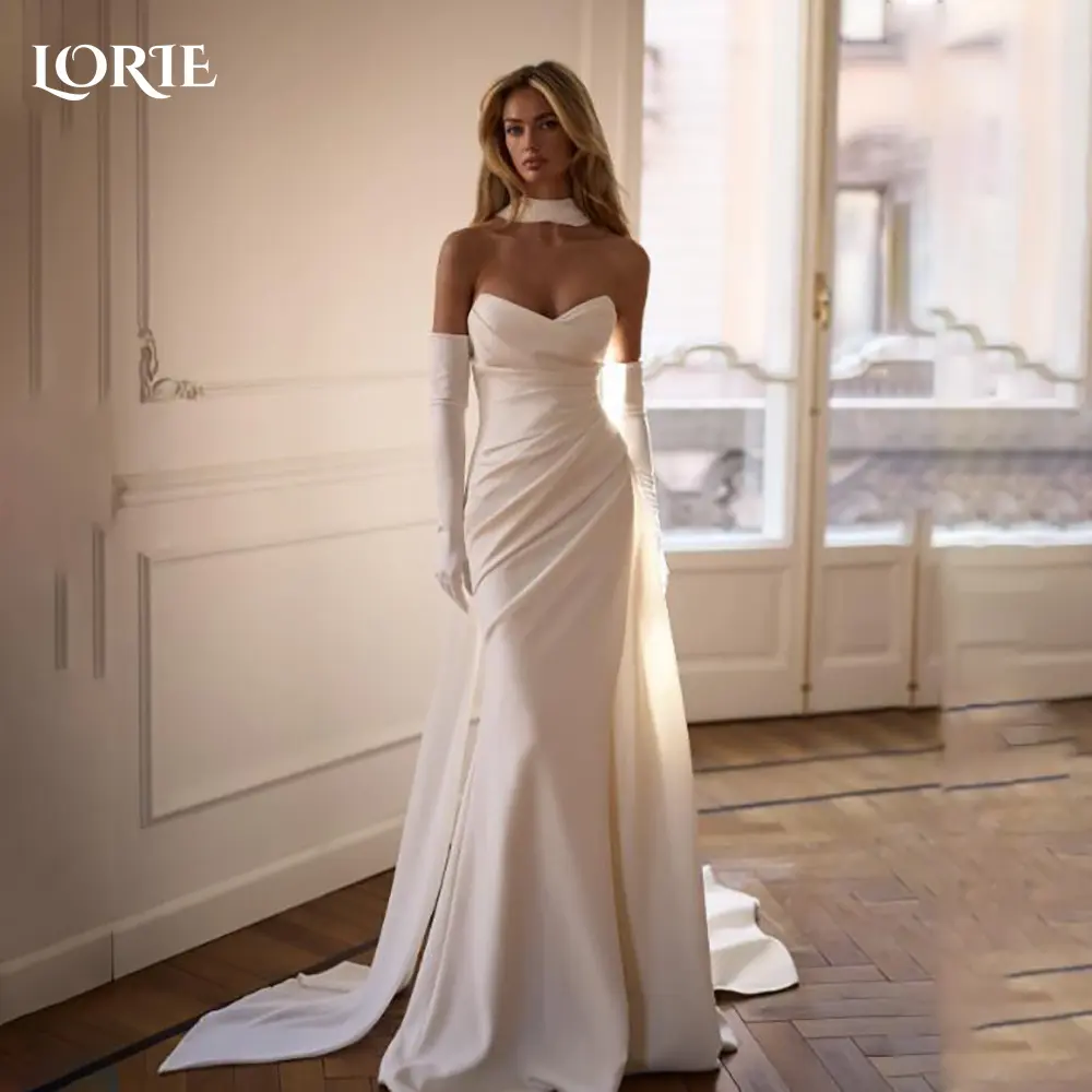 LORIE Lace Beach Wedding Dresses Sweethaert Pleats Mermaid  Bride Gown Ruched Bridal Dress vestidos de novia Customized No Golve