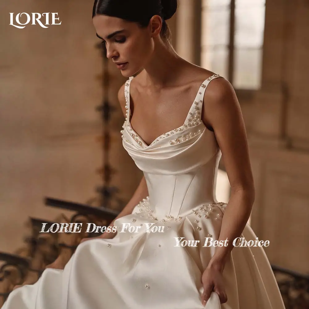 LORIE Pearls A-line Wedding Dresses Spaghetti Straps Bride Gown Backless Bride Dresses Bridal Dress vestidos de novia Customized