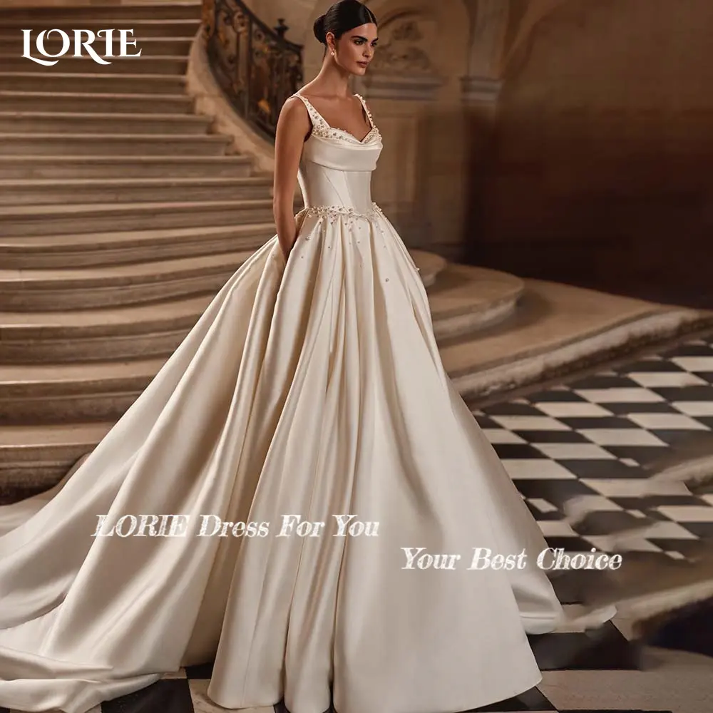 LORIE Pearls A-line Wedding Dresses Spaghetti Straps Bride Gown Backless Bride Dresses Bridal Dress vestidos de novia Customized