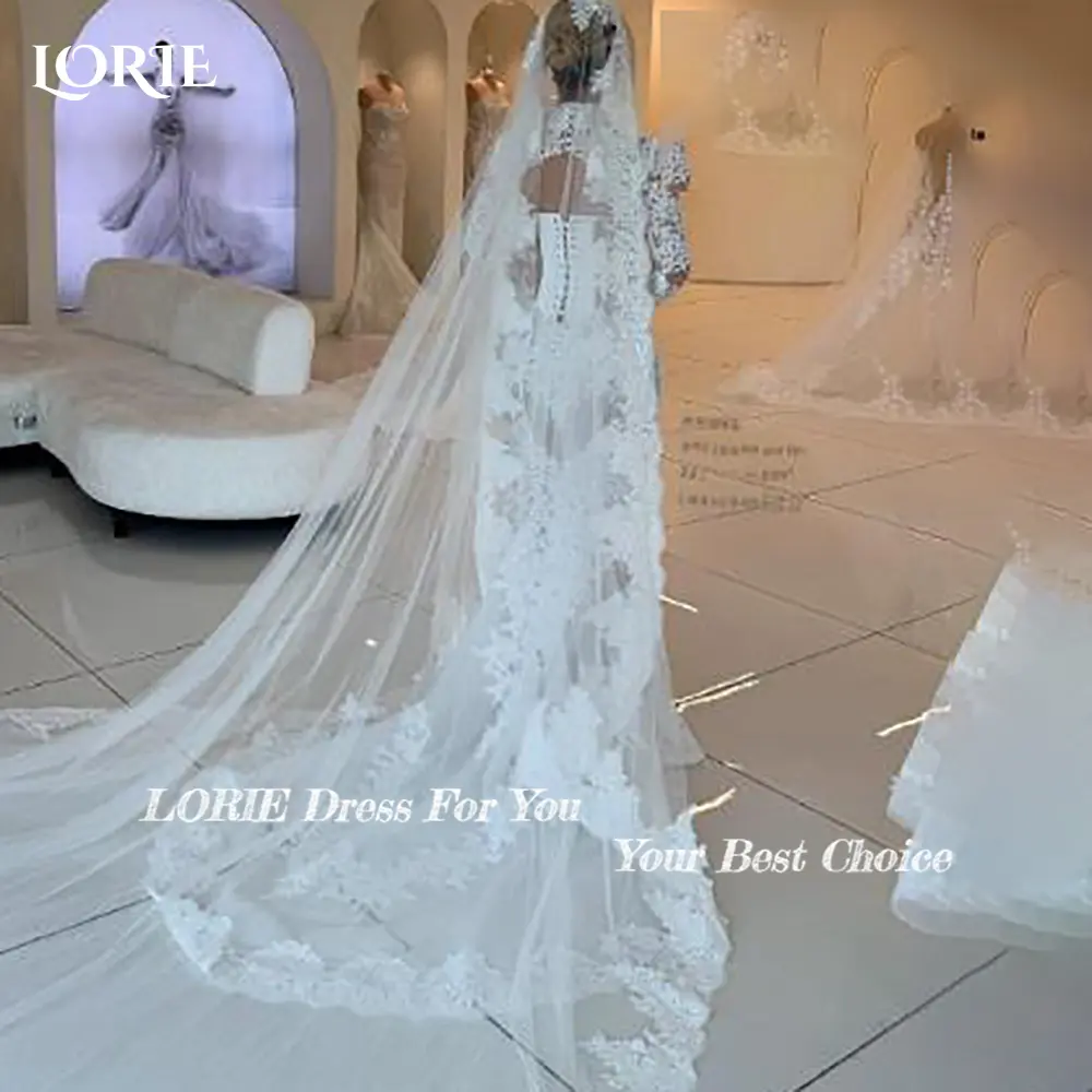 LORIE Lace Wedding Dress High Collar Long Sleeve A-line Appliques Mermaid Bride Gown Elegant Boho Bride Dress vestidos de novia