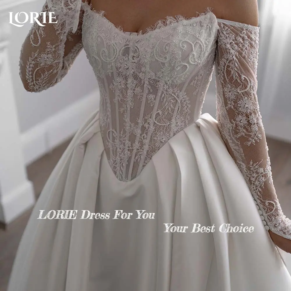 LORIE Lace Wedding Dress Sweetheart Split A-line Bride Gown Long Sleeve Customized Appiques Corset Bride Dress vestidos de novia