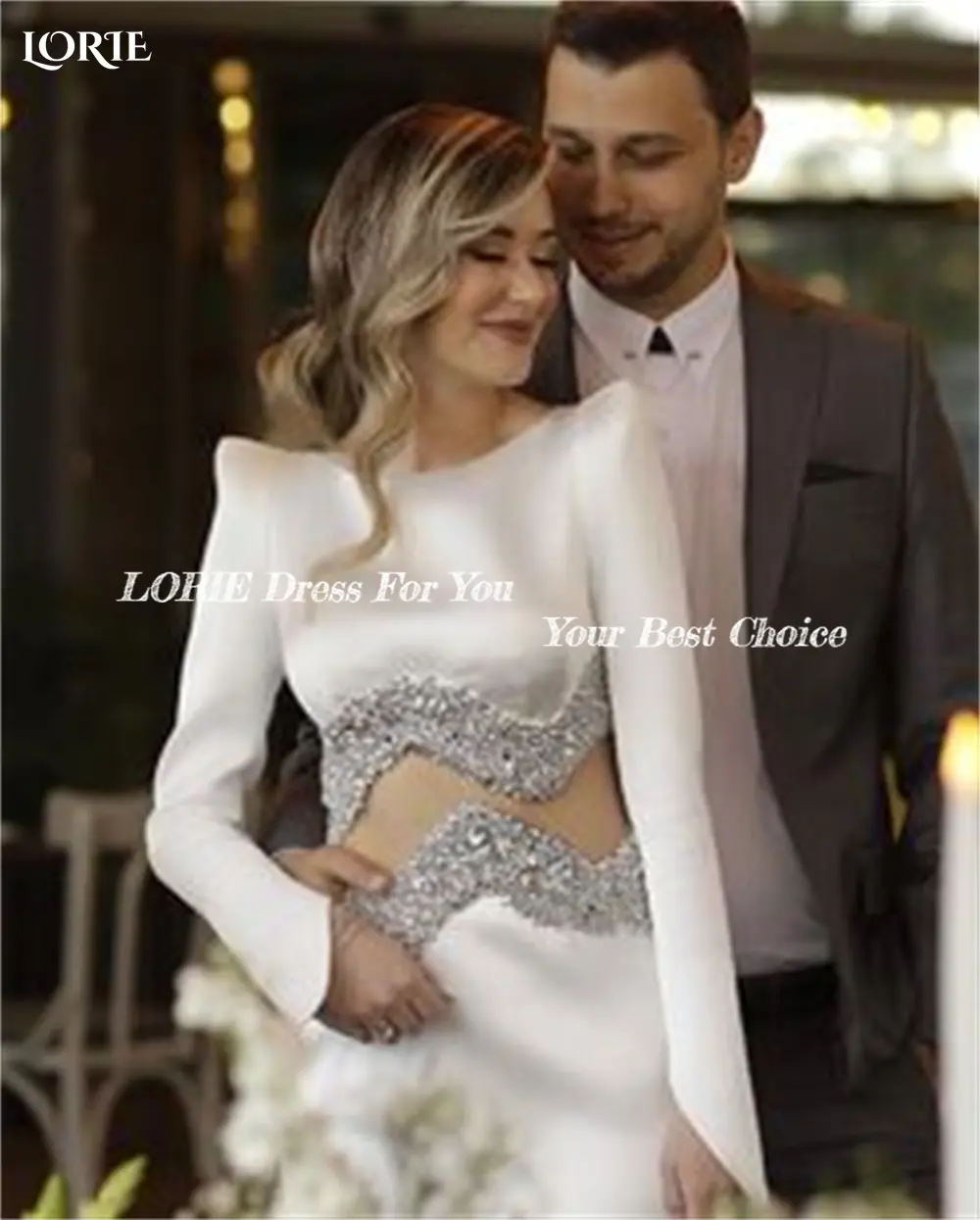 LORIE Luxury Satin Mermaid Wedding Dresses Cap Sleeve Glitter Solid Sexy Evening Bridal Gown Sequin O-Neck Bride DressCustomized