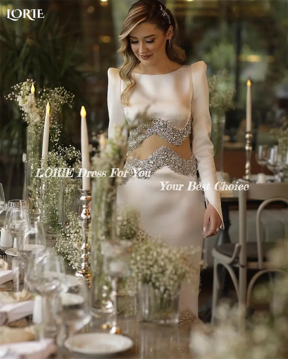 LORIE Luxury Satin Mermaid Wedding Dresses Cap Sleeve Glitter Solid Sexy Evening Bridal Gown Sequin O-Neck Bride DressCustomized