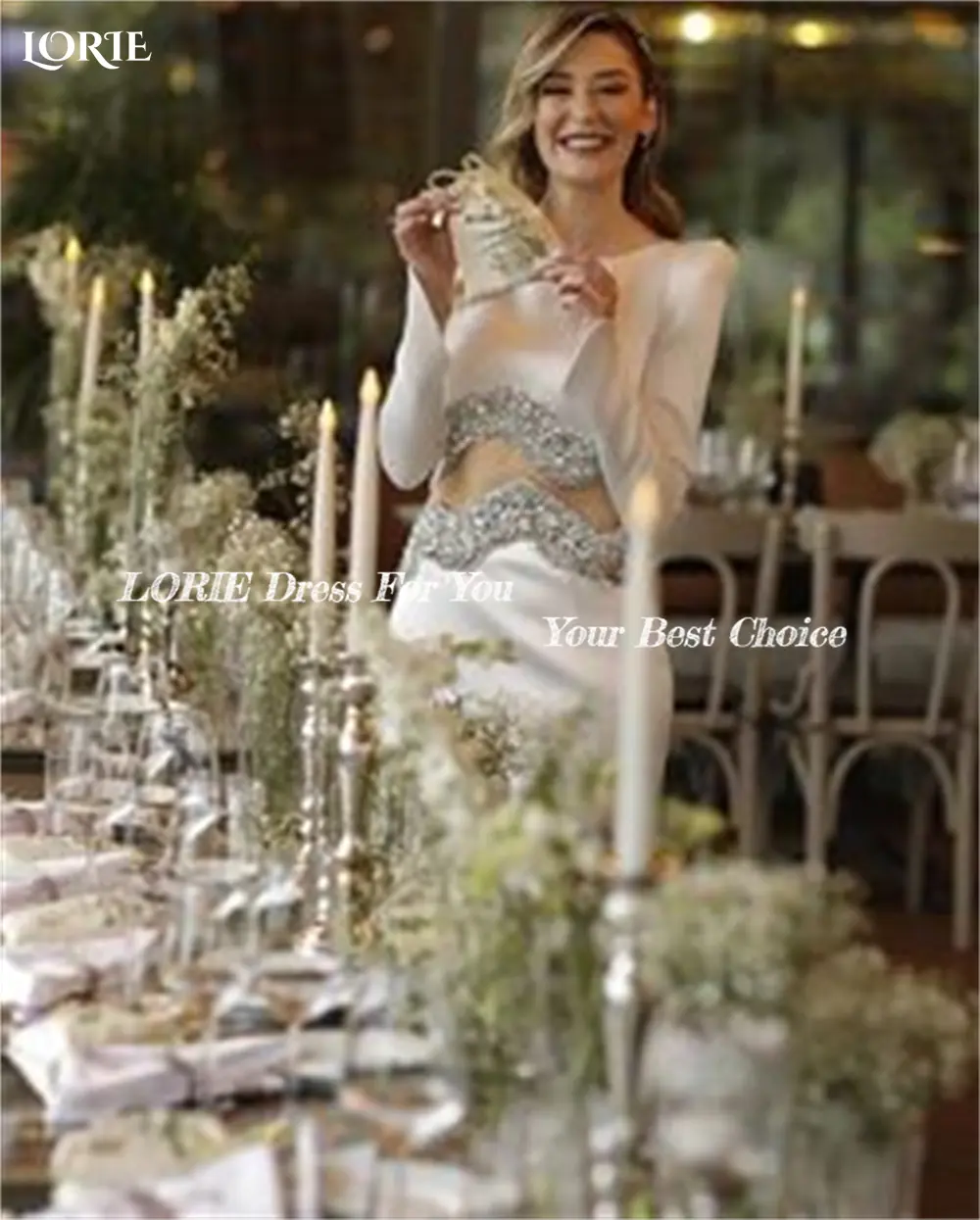 LORIE Luxury Satin Mermaid Wedding Dresses Cap Sleeve Glitter Solid Sexy Evening Bridal Gown Sequin O-Neck Bride DressCustomized