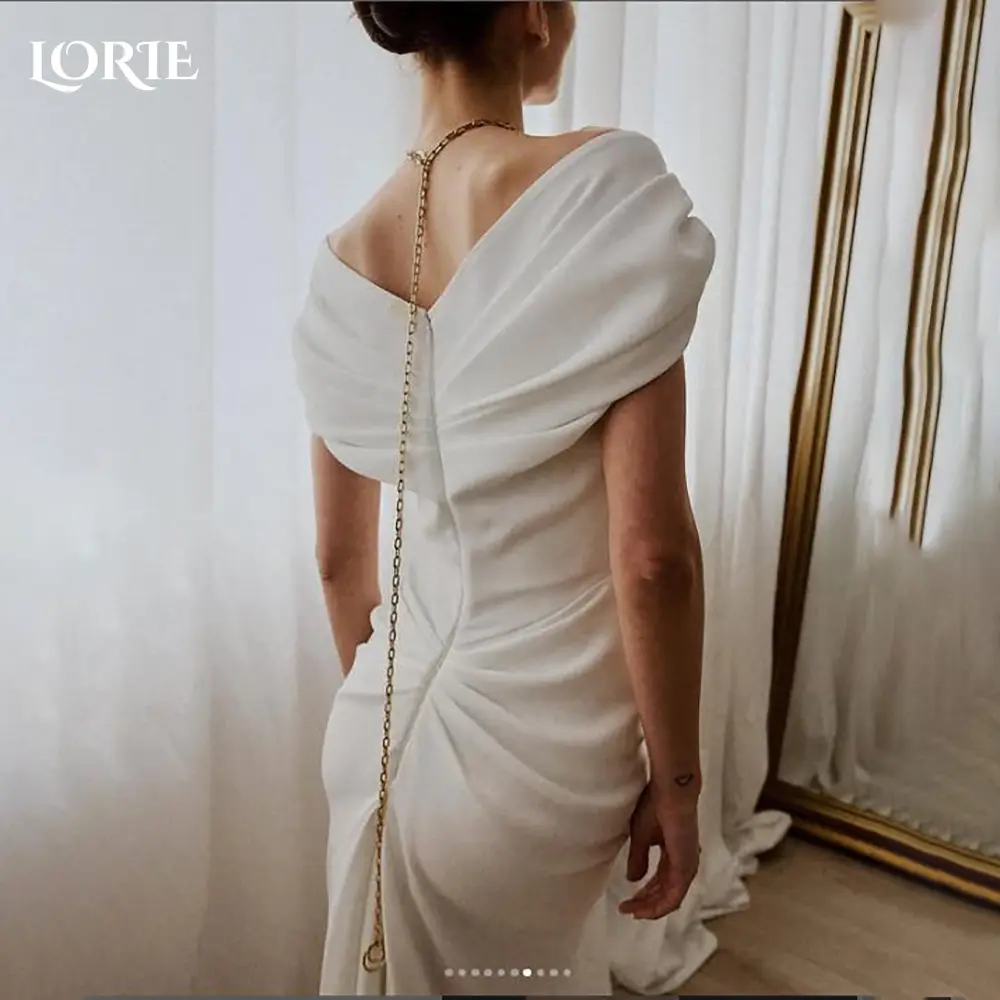 LORIE Lace Beach Wedding Dresses Off Shoulder A-Line Satin Bride Gown Pleats Princess Bridal Dress vestidos de novia Customized