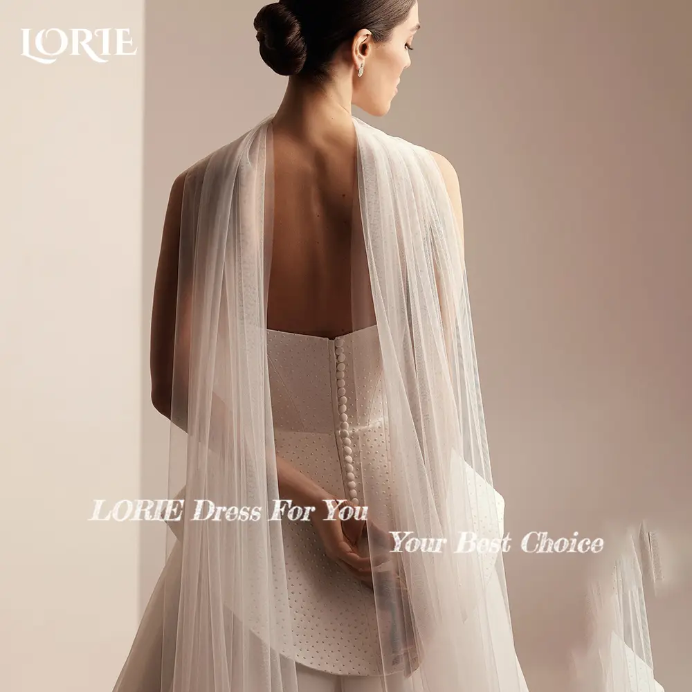 LORIE Lace Beach Wedding Dresses Strapless A-Line Satin Bride Gown Illusion Princess Bridal Dress vestidos de novia Customized