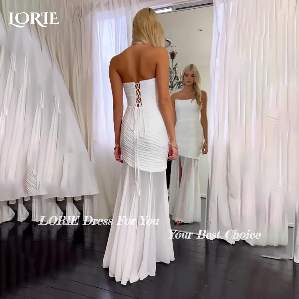LORIE Slit Beach Wedding Dresses Strapless Pleats Mermaid Bride Gown Chiffon Bridal Dress vestidos de novia Customized No Golve