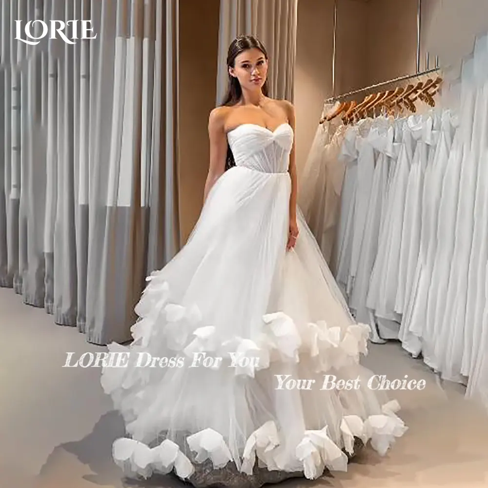 LORIE Ruffle Wedding Dress Sweetheart A-line Ruched Ball Bride Gown Strapless Customized Illusion Bridal Gown vestidos de novia