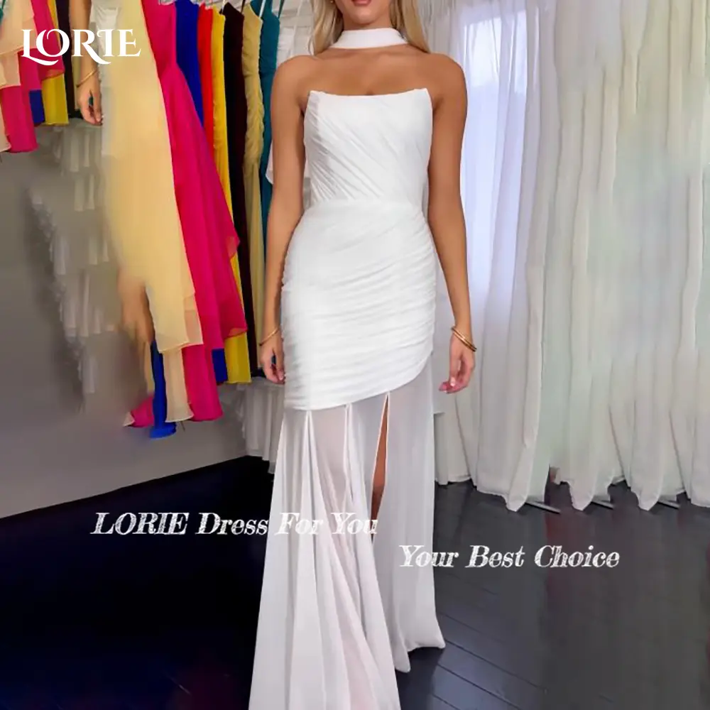 LORIE Slit Beach Wedding Dresses Strapless Pleats Mermaid Bride Gown Chiffon Bridal Dress vestidos de novia Customized No Golve