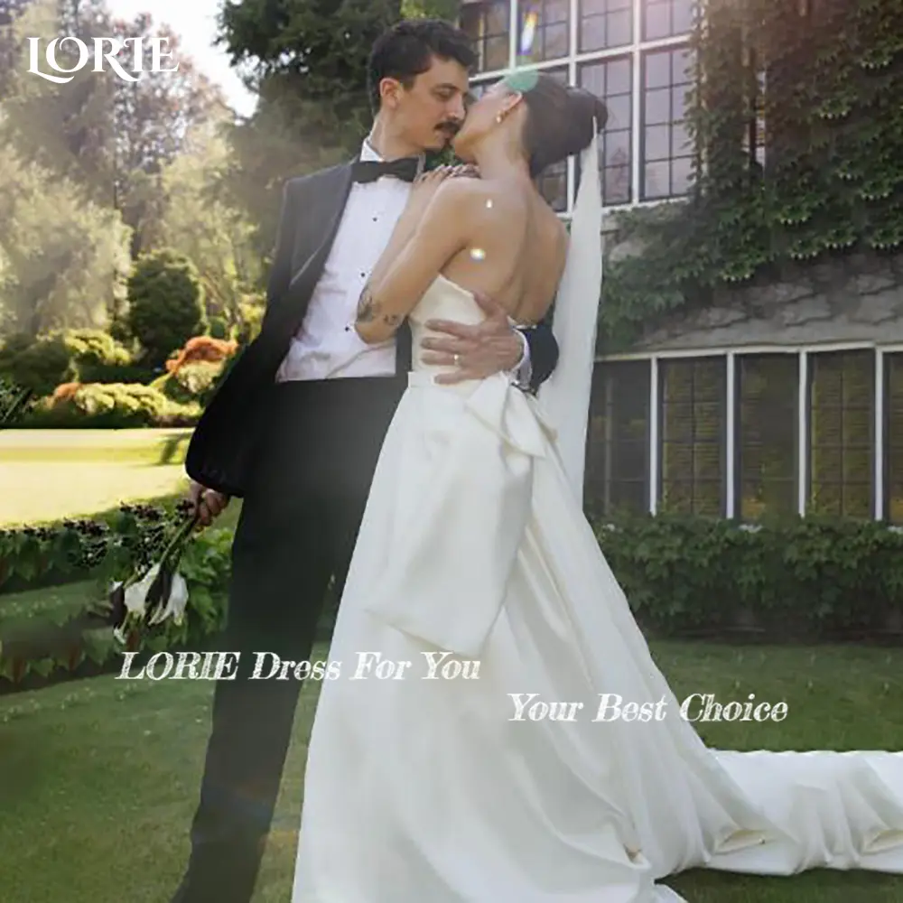 LORIE Strapless Wedding Dress Elegant Satin Bow Bridal Gown Customized A-Line Floor Lenth Bride Dress Zipper Saudi Dress Dubai