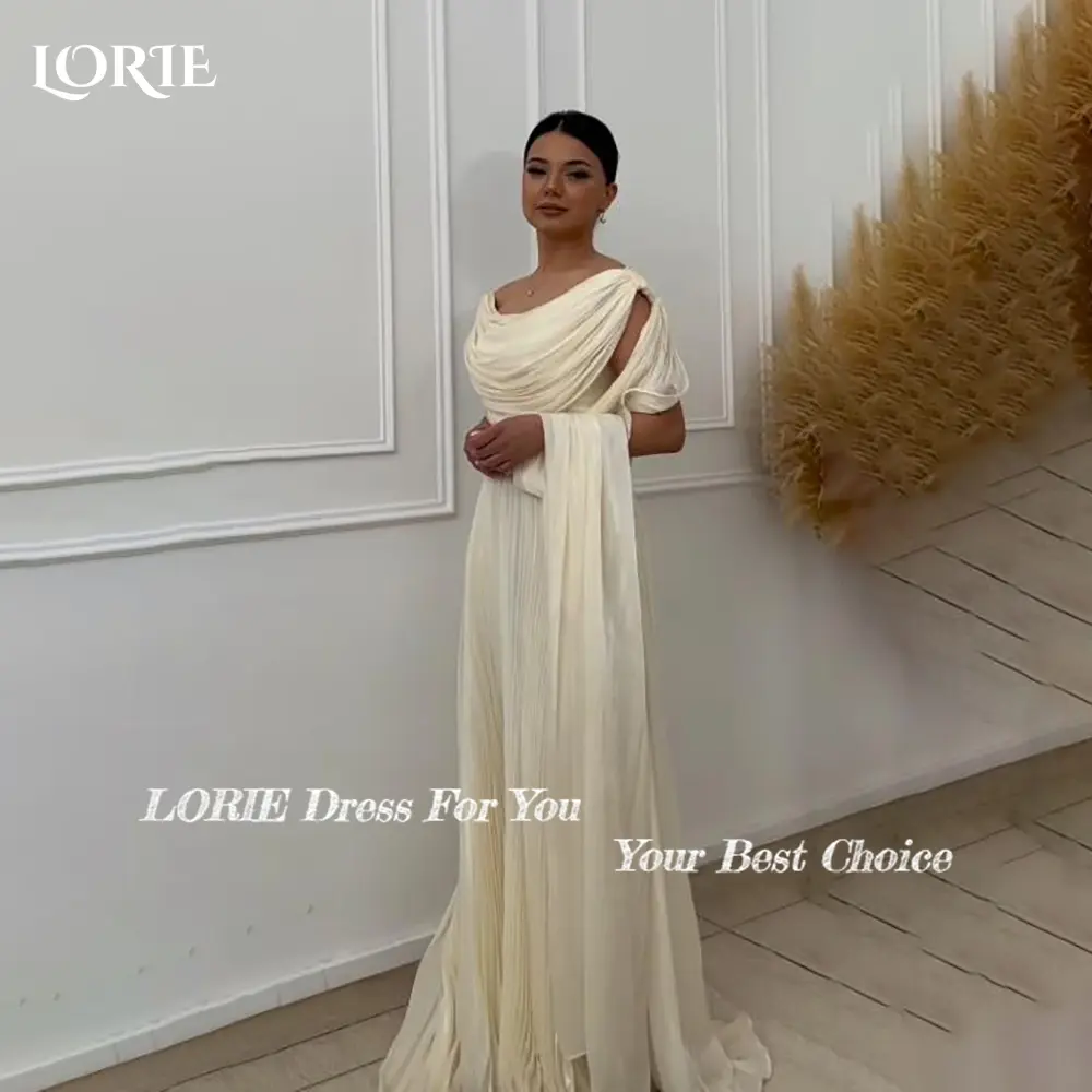 LORIE Lace Beach Wedding Dresses Off Shoulder A-Line Satin Bride Gown Pleats Princess Bridal Dress vestidos de novia Customized
