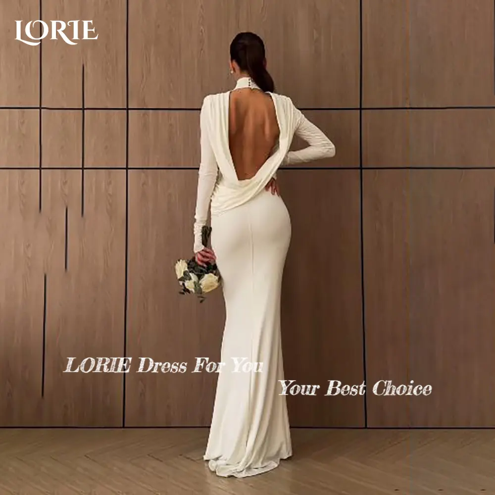 LORIE High Collar A-Line Muslim Wedding Dress Long Sleeve Corset Bridal Gown Customized Backless Bride DressSaudi Dress Dubai