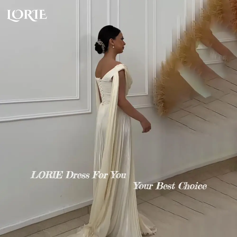 LORIE Lace Beach Wedding Dresses Off Shoulder A-Line Satin Bride Gown Pleats Princess Bridal Dress vestidos de novia Customized