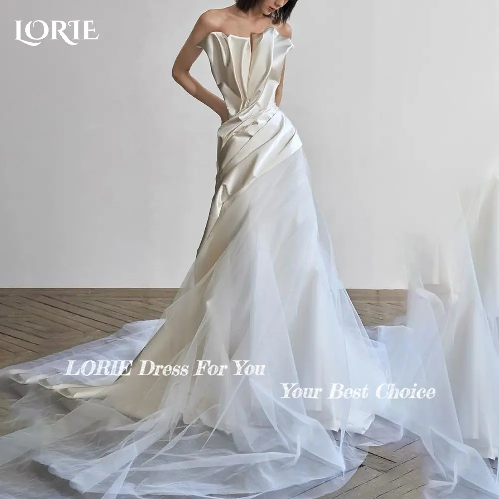 LORIE Pleats Mermaid Wedding Dress Strapless Elegant Backless Bride Gowns Customized Bride Dress Ruched Bride vestidos de novia
