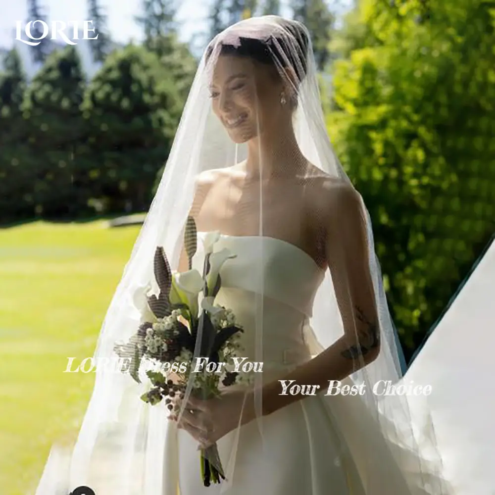 LORIE Strapless Wedding Dress Elegant Satin Bow Bridal Gown Customized A-Line Floor Lenth Bride Dress Zipper Saudi Dress Dubai