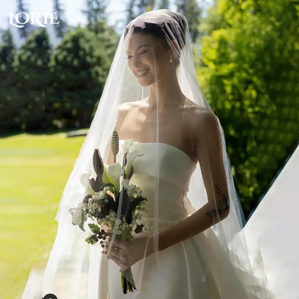 LORIE Strapless Wedding Dress Elegant Satin Bow Bridal Gown Customized A-Line Floor Lenth Bride Dress Zipper Saudi Dress Dubai