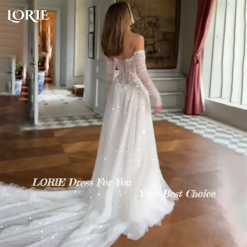 LORIE Tulle Wedding Dress Sweetheart Long Sleeve A-line Lace Appliques Bride Gown Customized Boho Bride Dress vestidos de novia
